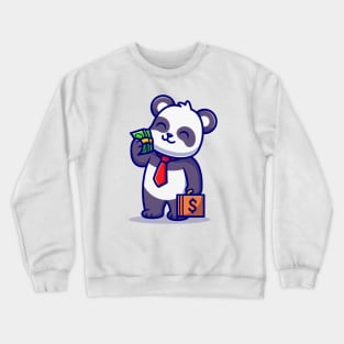 Cute Panda Employee With Salary Cartoon Crewneck Sweatshirt